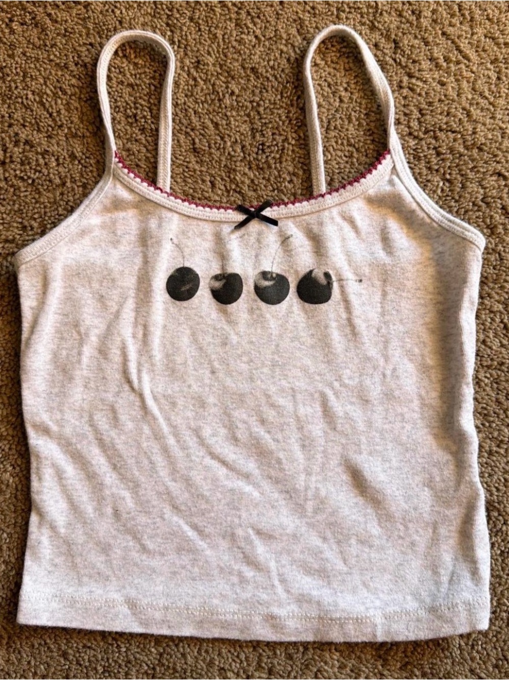 Garage Light Gray Camisole with Black Cherry Graphic and Pink Trim
